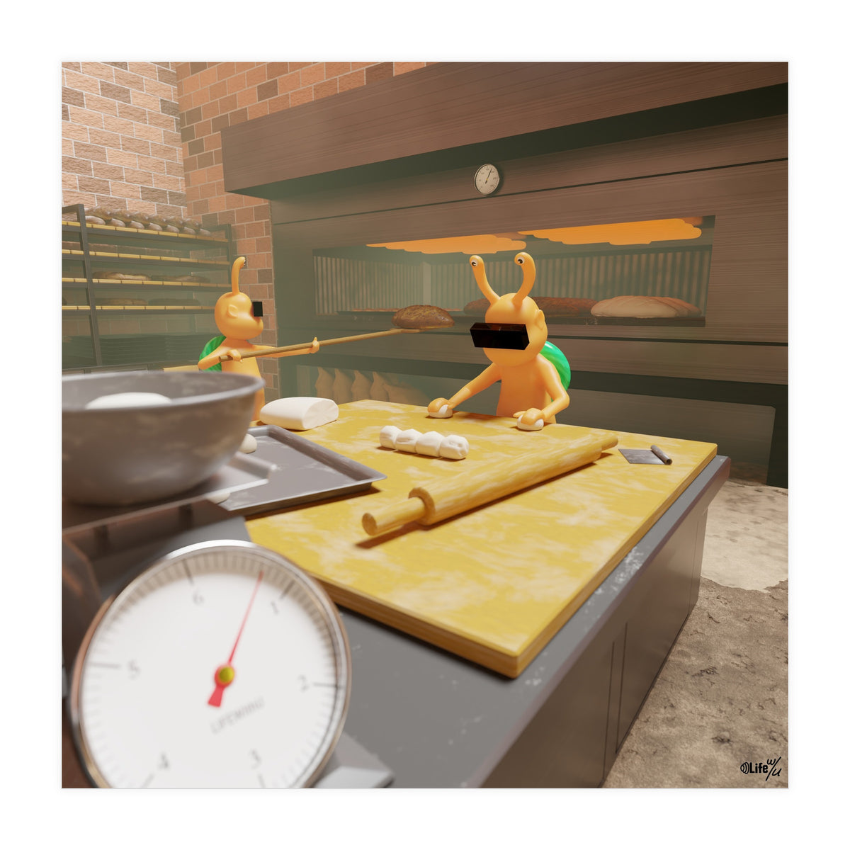 Bakery "Kneading the Dough" (Lwuba 030 Bakery 01) (Print Only)