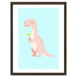 T-Rex Tyrannosaurus Dinosaur Art, Whimsical Dino with Flower, Gentle Nursery Print thumbnail