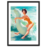 Happy Pinup Girl On The Beach Hugging Her Rubber Toy thumbnail