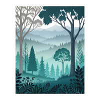 Vibrant Silhouettes in the Misty Teal Highlands (Print Only)