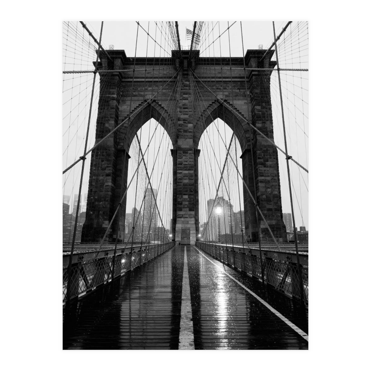 Brooklyn Bridge Black and White, Moody NYC Architecture, Rainy Urban Photography (Print Only)