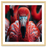 Close Up Flamingo Head With Bright Red Feathers thumbnail