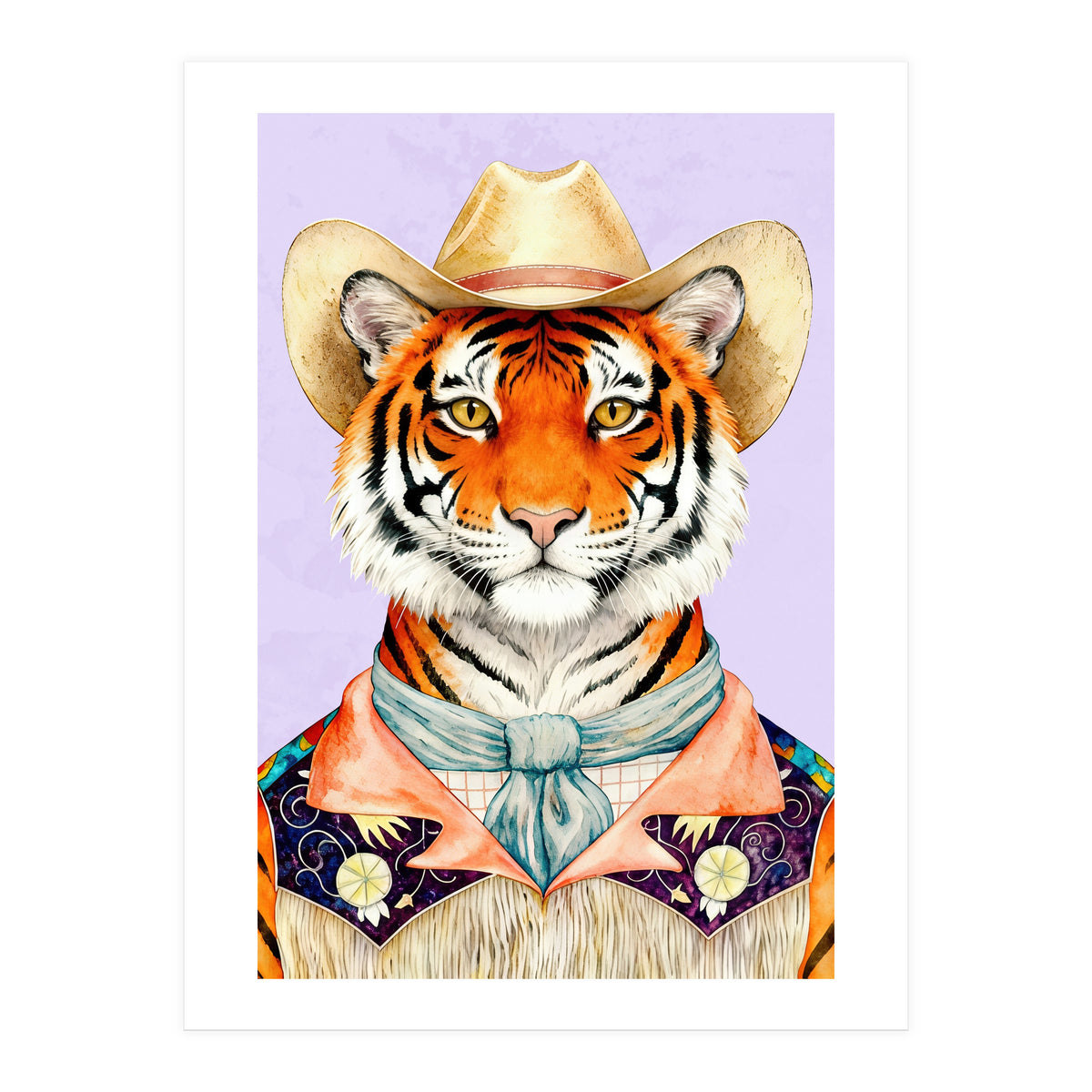Tiger Portrait in Hat Wild Cowboy Fashion  (Print Only)