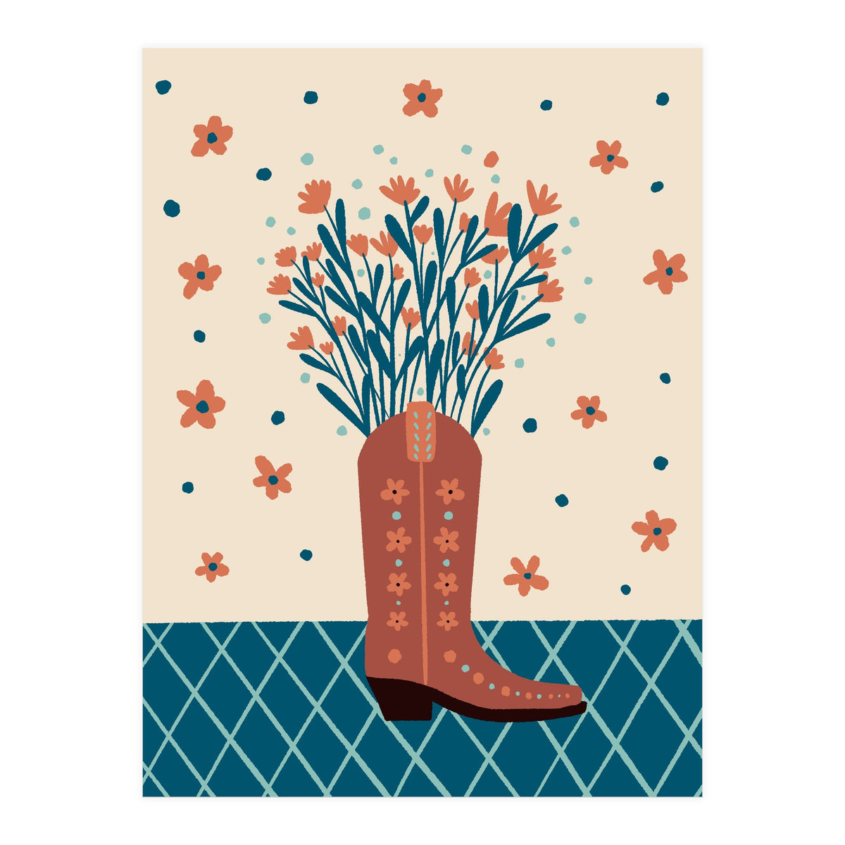 Mocha Cowboy boot with flowers (Print Only)