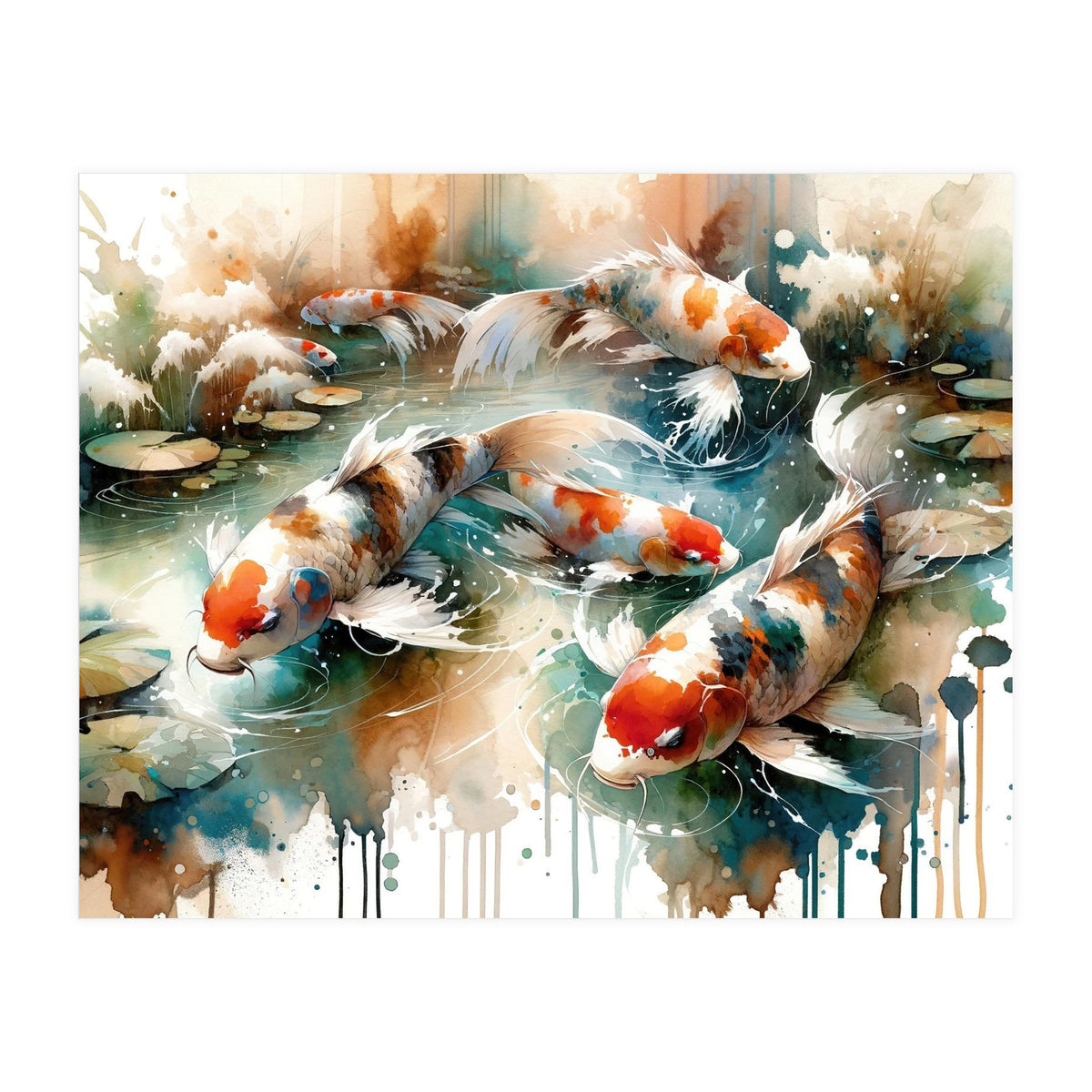 Colorful Koi Fish In Pond (Print Only)