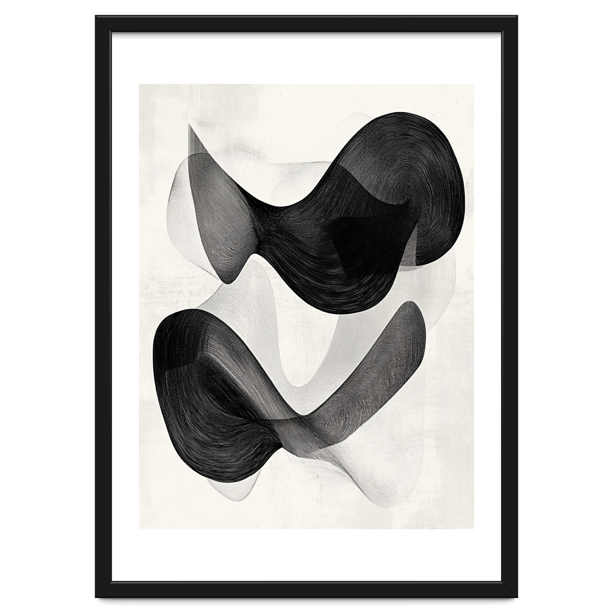 Abstract Black And White Flowing Organic Shapes With Texture