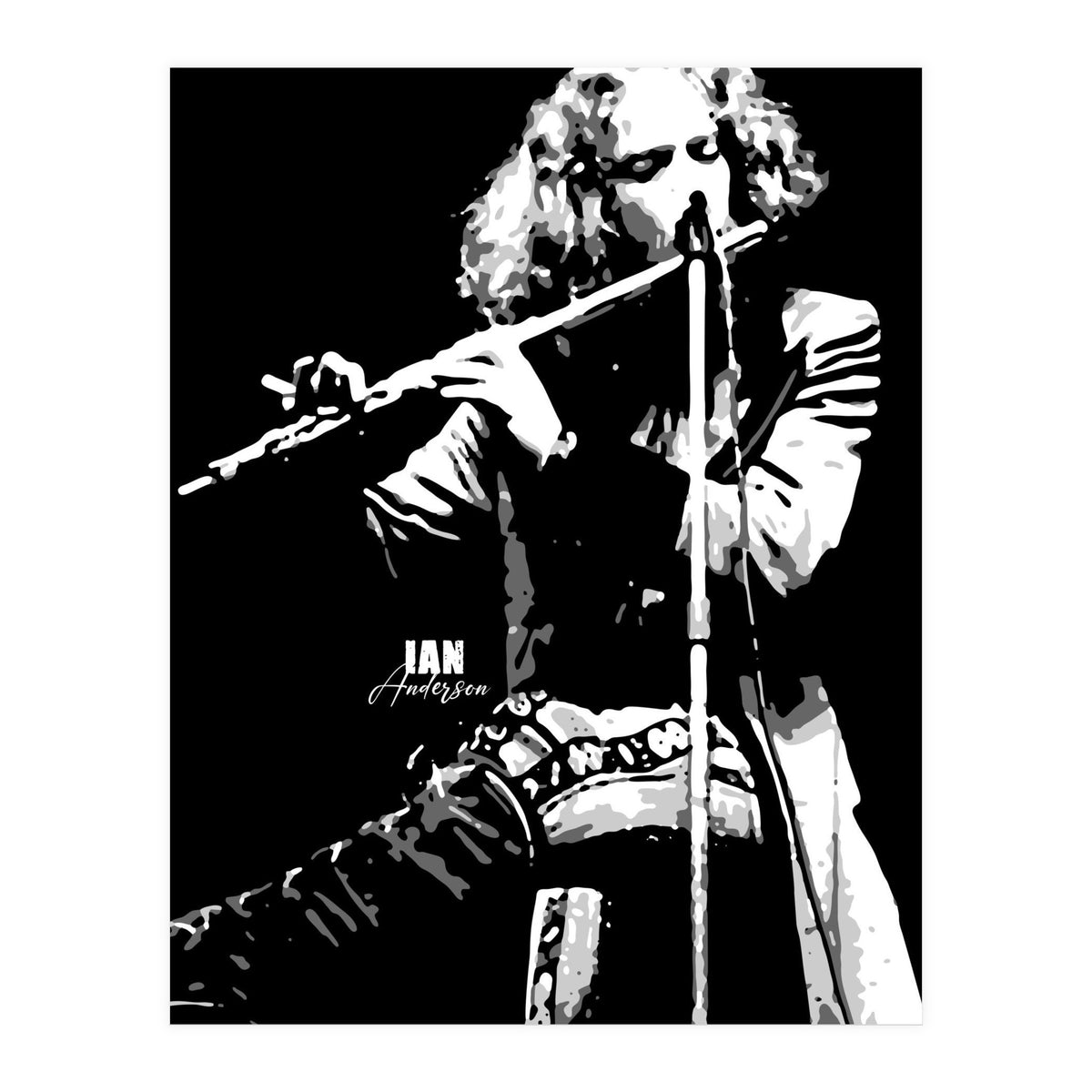Ian Anderson British Musician Legend in Grayscale (Print Only)