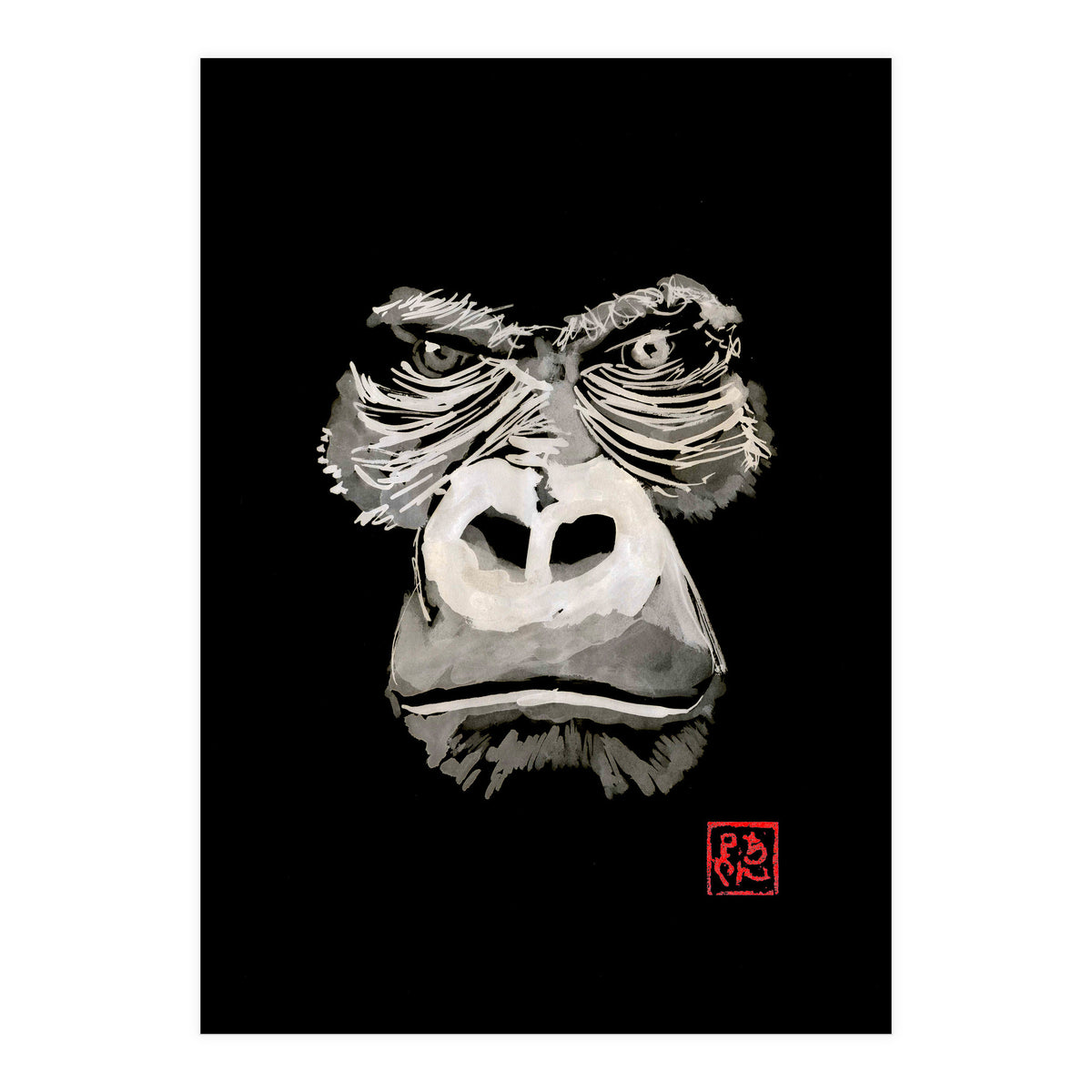 Angry Gorilla White In Black (Print Only)