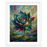 Enchanted Teal and Gold Rose Impasto Oil Painting thumbnail