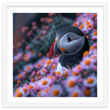 Puffin Bird Among Pink Flowers thumbnail