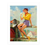 Pinup Girl On A Fence Showing A Love Letter (Print Only) thumbnail