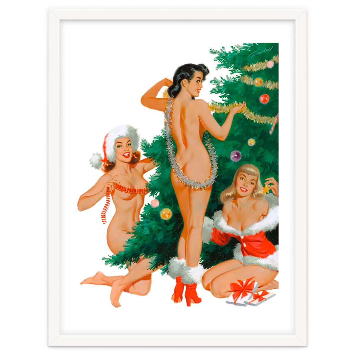 Three Beautiful Women Decorating a Christmas Tree