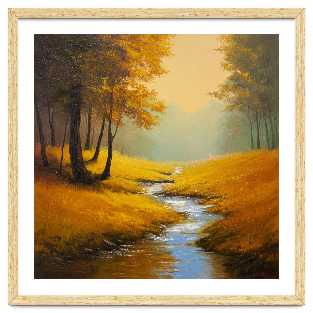 Golden Autumn Forest Path with Winding Creek