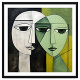 DYNAMIC FUSION, Two abstract heads converge - vibrant green tones intertwine with cool grey hues, a dance of contrast and connection. thumbnail