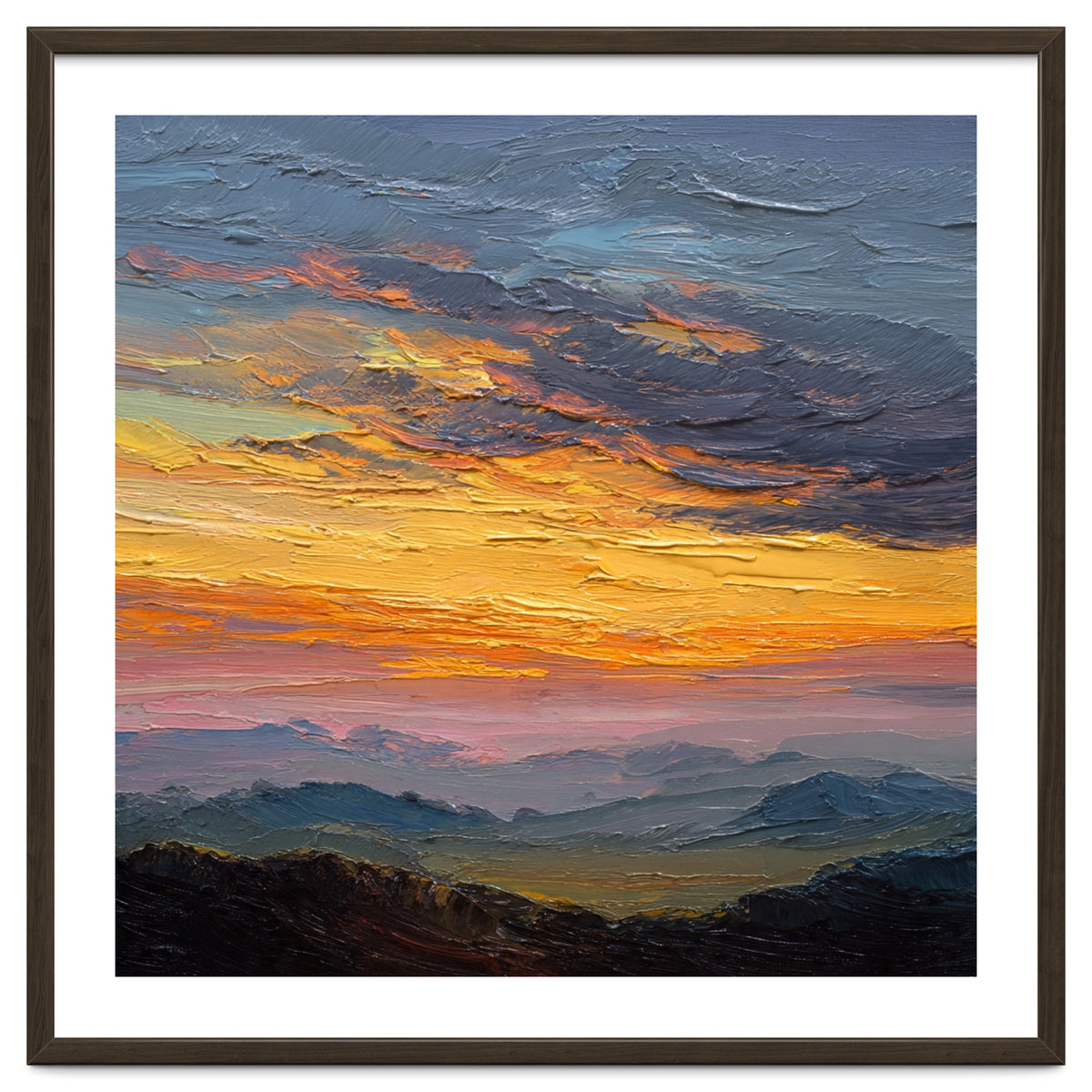 Vibrant Golden Hour Horizon Over Distant Mountain Ridges