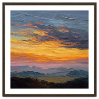 Vibrant Golden Hour Horizon Over Distant Mountain Ridges