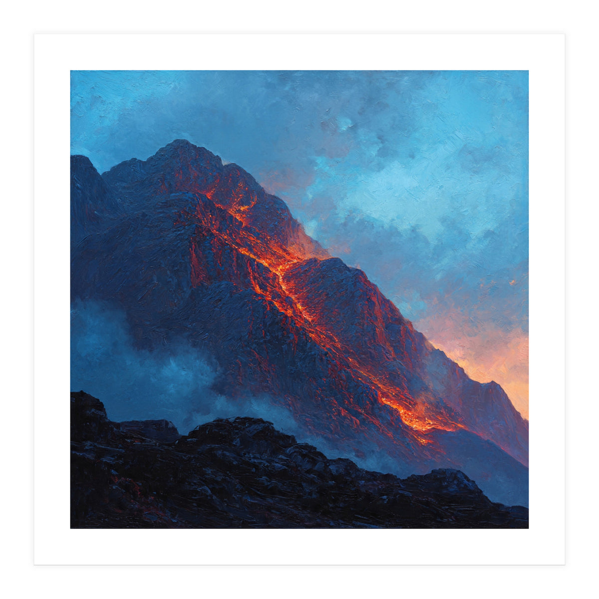 Dramatic Mountain Summit with Fiery Sunset Alpenglow (Print Only)
