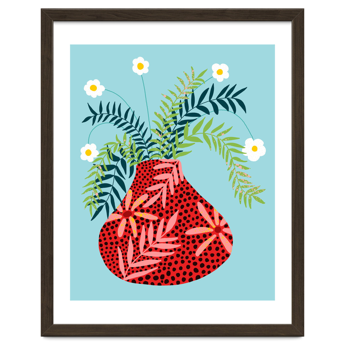 Sunny Side Up Flower Pot, Floral Odd Quirky Imperfect Whimsical Unique, Eclectic Bohemian Strange Polka Dots Maximalist