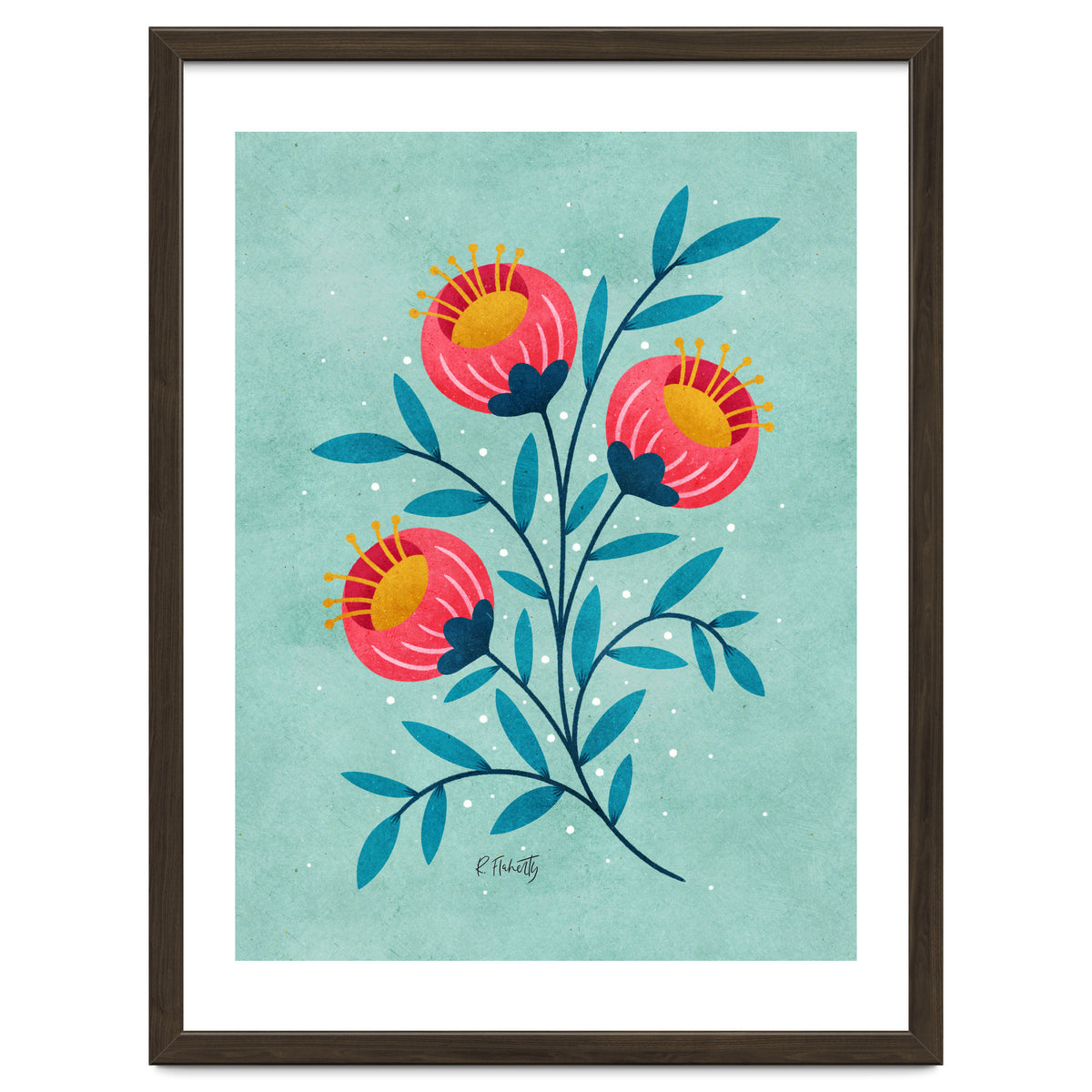 Teal And Coral Flowers