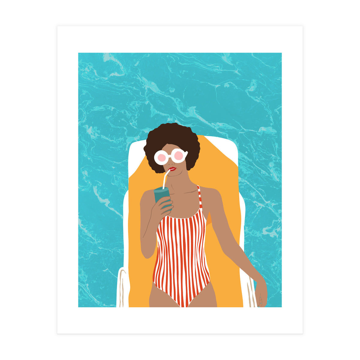 Chilling In The Moment, Eclectic Bohemian Black Woman Of Color, Swimming Pool Afro Fashion Vacation Enjoy Summer (Print Only)