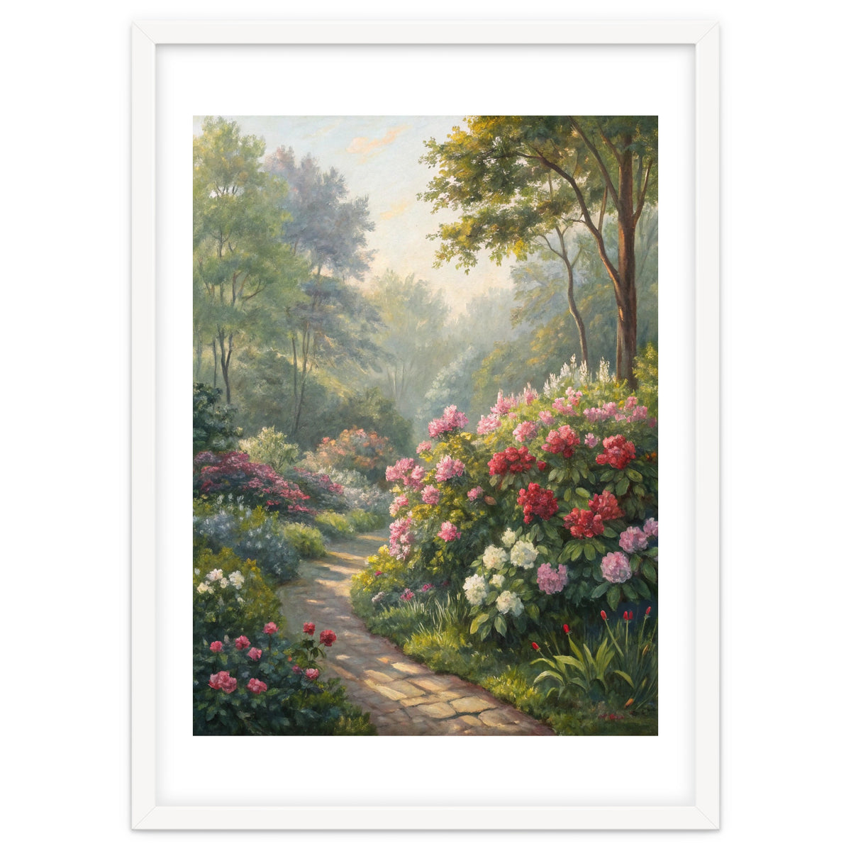 Sunlit Spring Garden Path Oil Painting