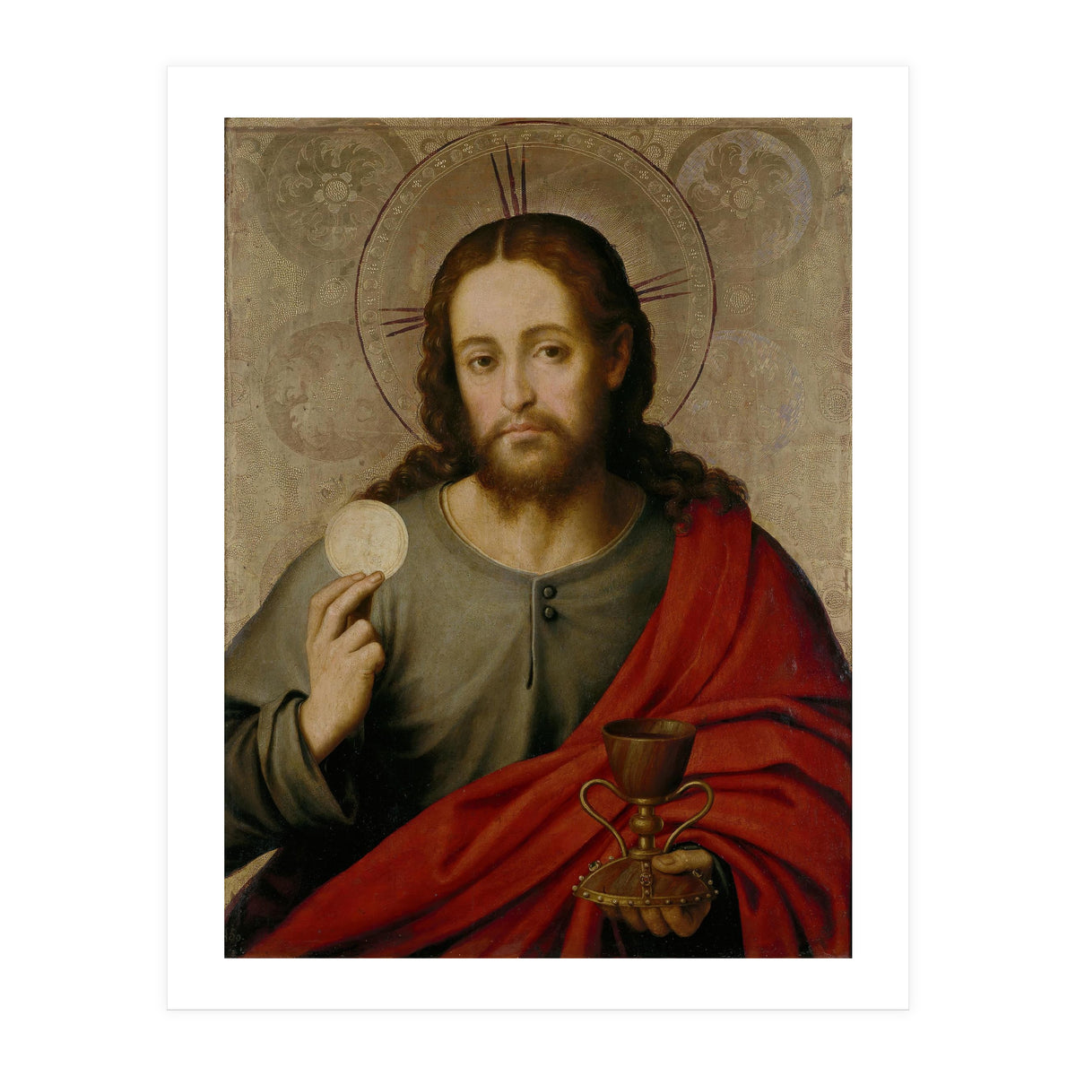 Juan de Juanes / 'The Saviour', 1545-1550, Spanish School, Oil on panel, 73 cm x 49 cm, P00845. (Print Only)