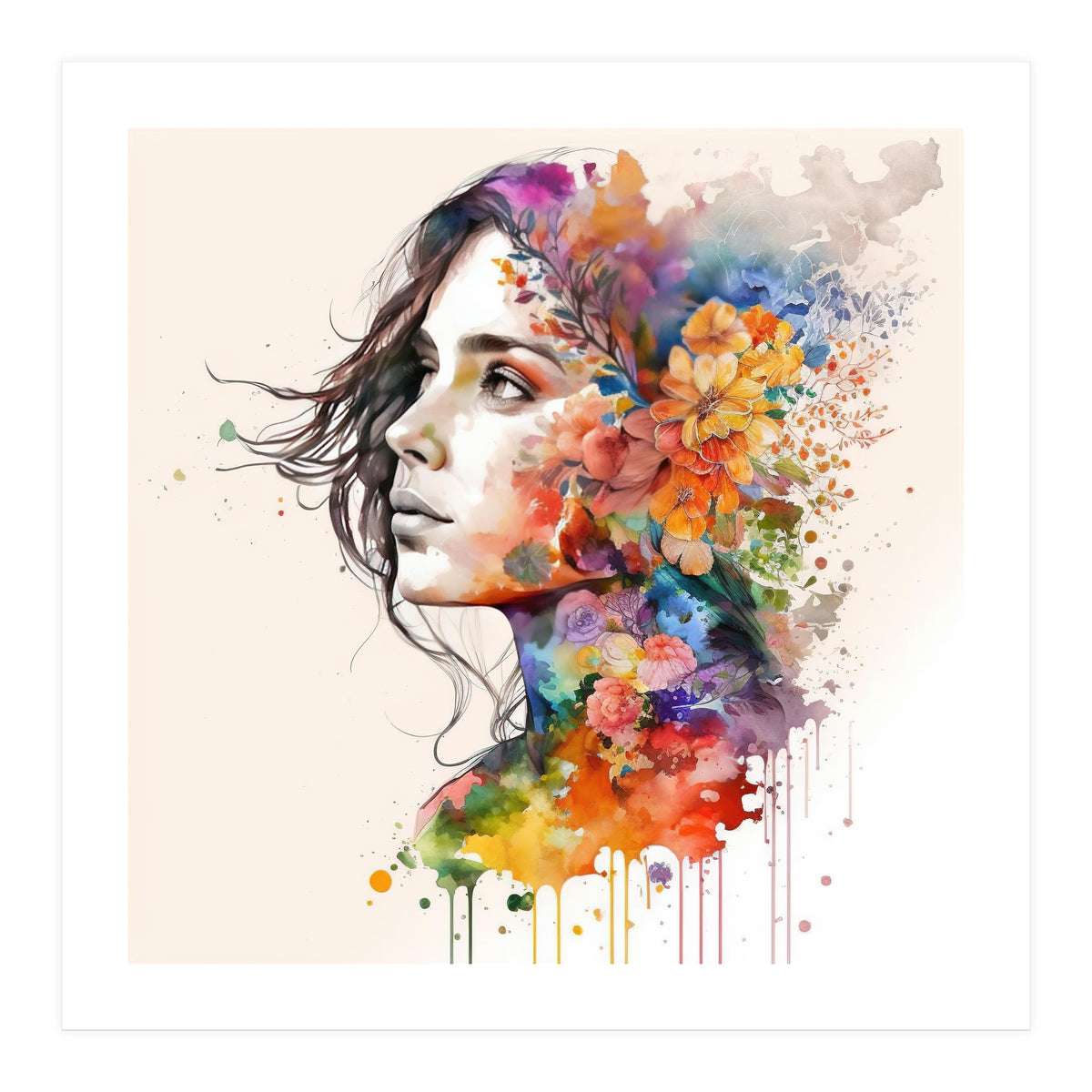 Quiet Muse In Watercolor Blooms (Print Only)