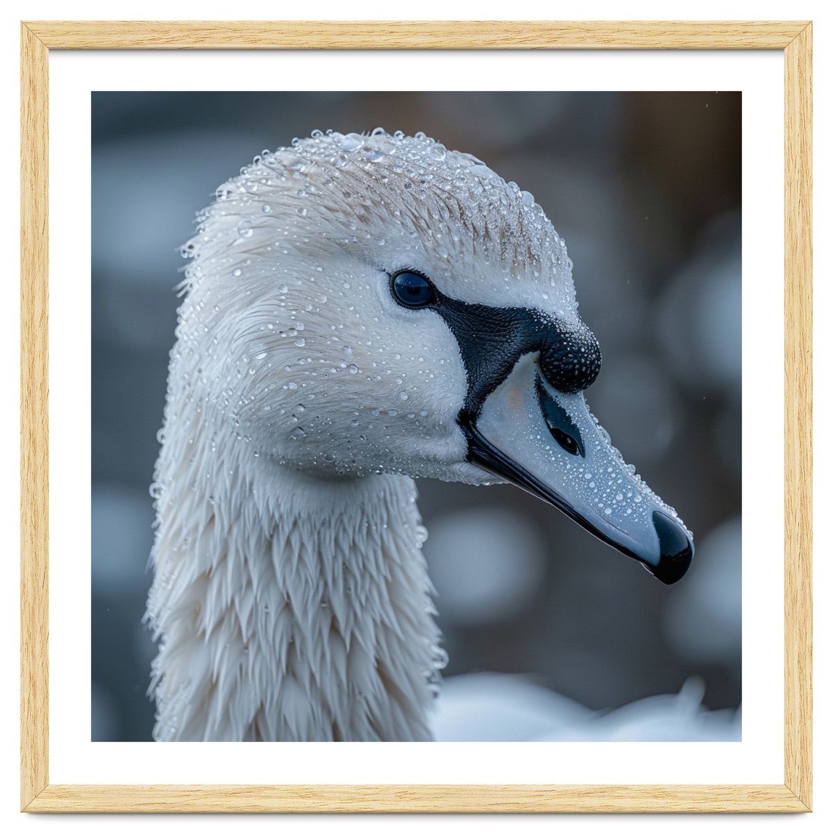 Close Up Of A Swan Head Covered In Water Droplets