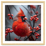 Northern Cardinal Bird Perched Among Red Berries thumbnail