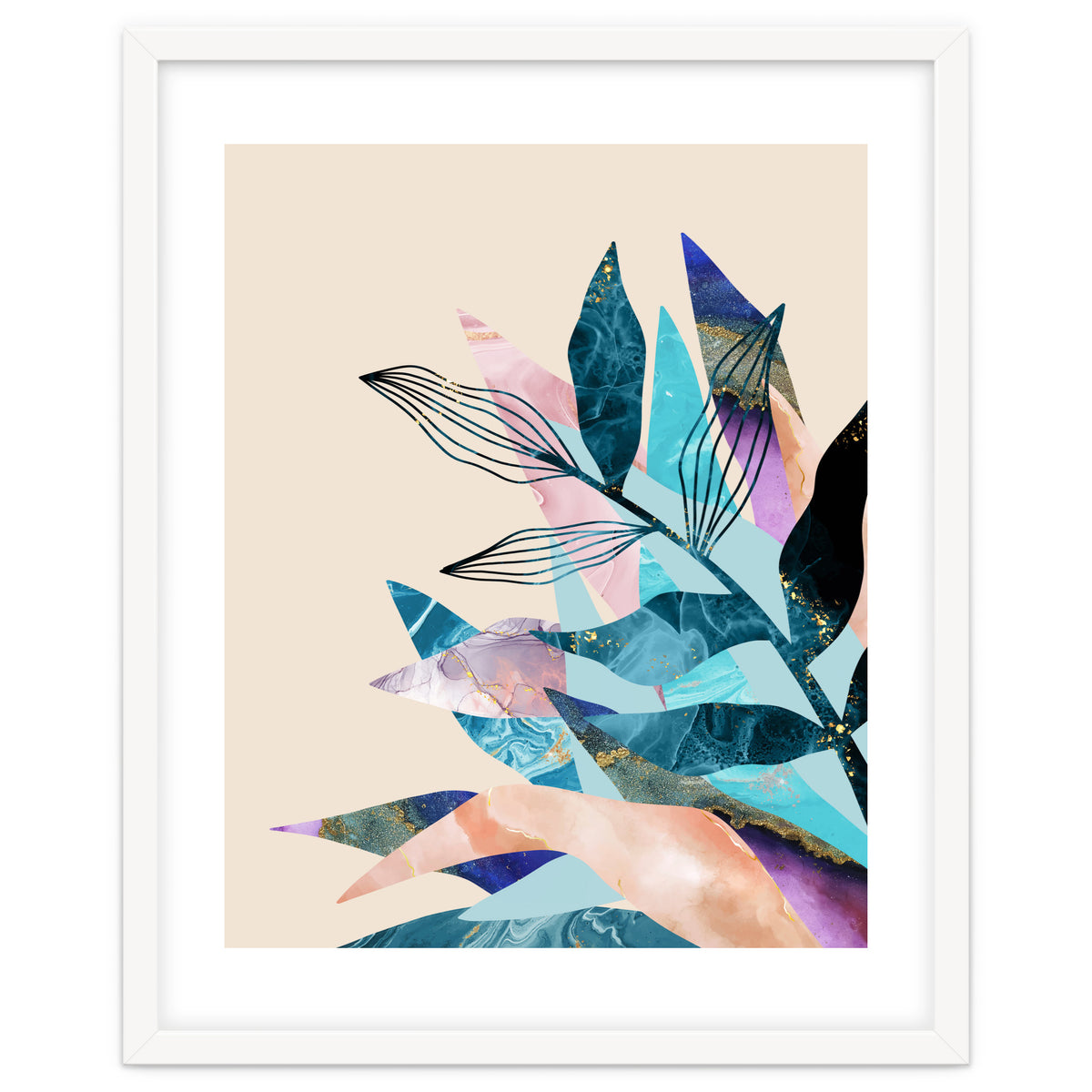 Marble Fantasy, Luxe Abstract Texture Botanical Concept, Eclectic Graphic Design Bohemian Contemporary