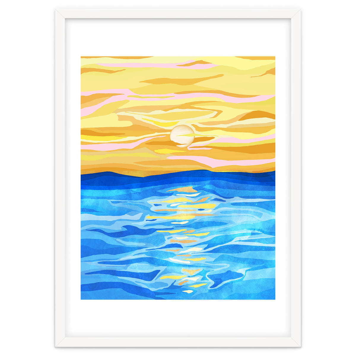 Sunsets & Romance, Ocean Watercolor Painting, Mosaic Eclectic Nature Landscape, Modern Boho Travel
