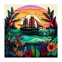 Folk Sunset Sailing Ship (Print Only)