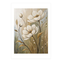 Elegant White Anemone Floral Oil Painting (Print Only)