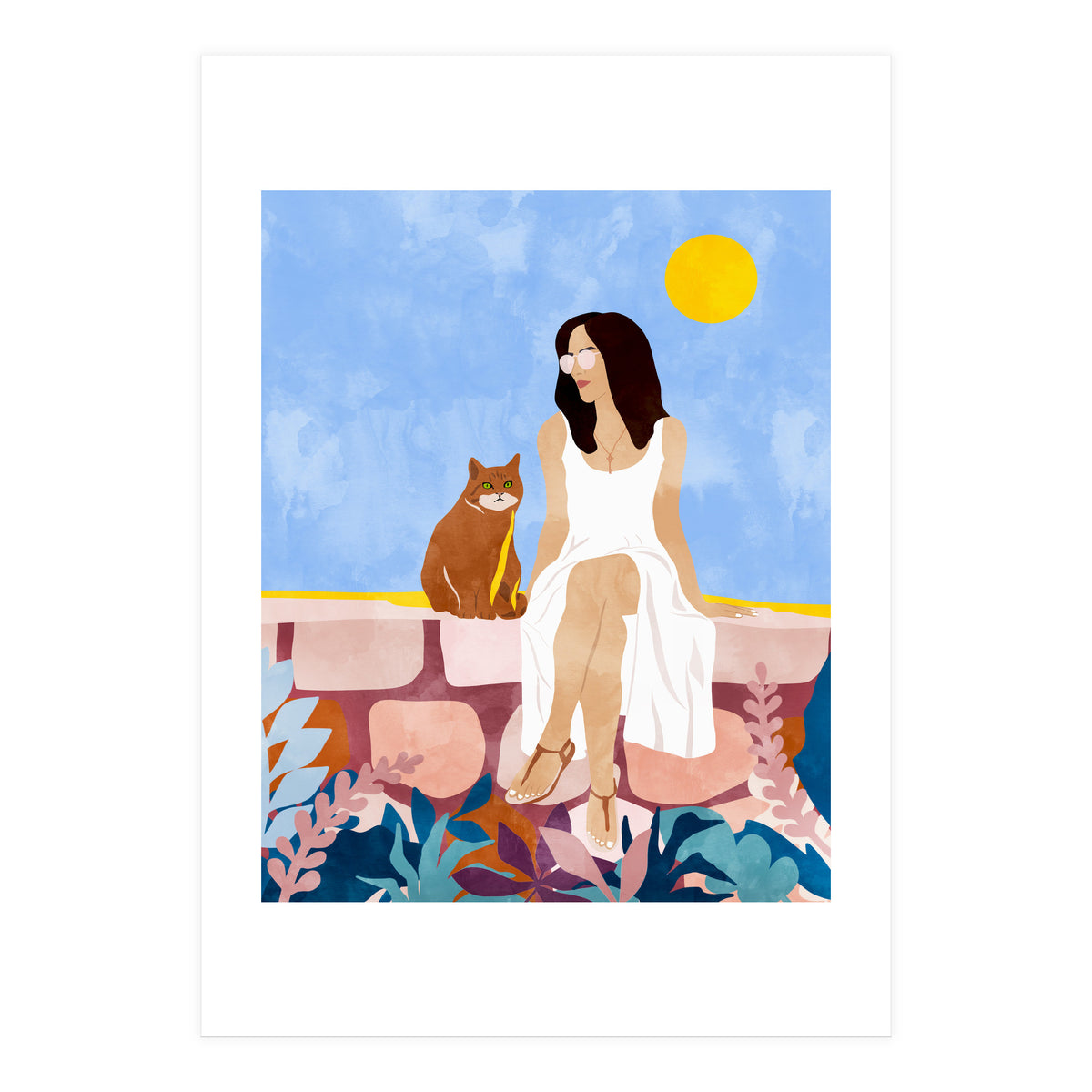 Butterscotch, Cats Pets Cat Mom Watercolor Painting, Pet Parent Animals Quirky Bohemian (Print Only)