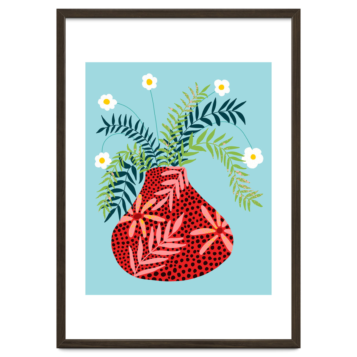 Sunny Side Up Flower Pot, Floral Odd Quirky Imperfect Whimsical Unique, Eclectic Bohemian Strange Polka Dots Maximalist