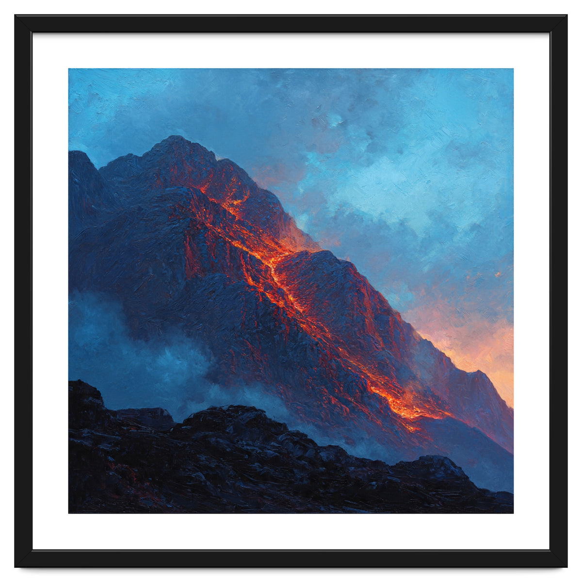 Dramatic Mountain Summit with Fiery Sunset Alpenglow