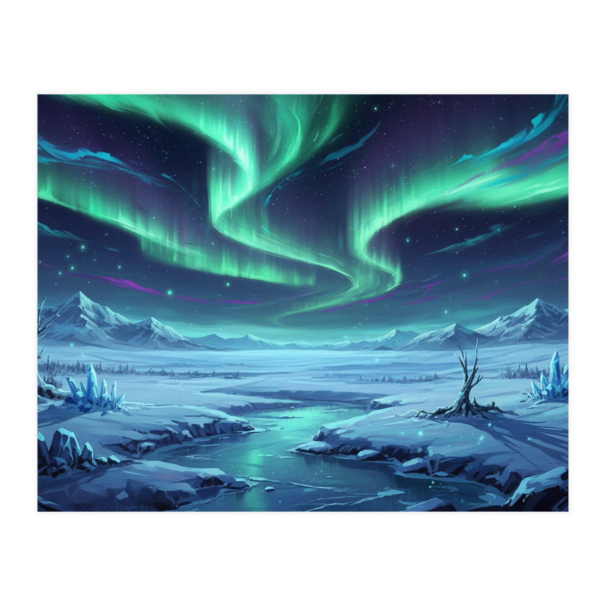Arctic Glow: Northern Lights Winter Landscape (Print Only)