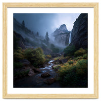 Majestic Misty Mountain Valley with Cascading Waterfall