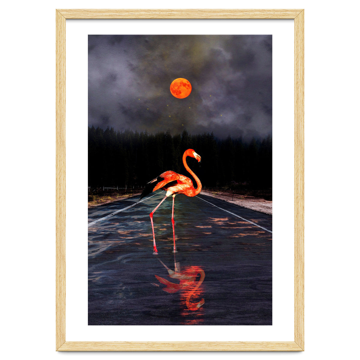 Flamingo and Red Moon