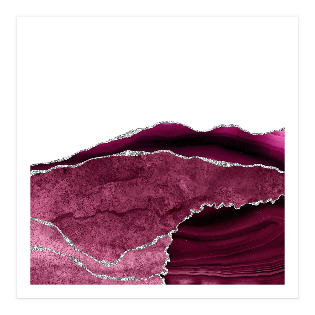 Burgundy & Silver Agate Texture 14  (Print Only)