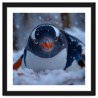 Close Up Gentoo Penguin In Snowy Landscape