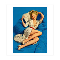 Pinup Sexy Girl Reading A Love Letter (Print Only)