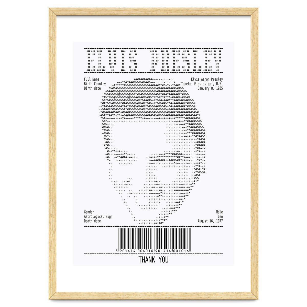 Receipt Art Elvis Presley