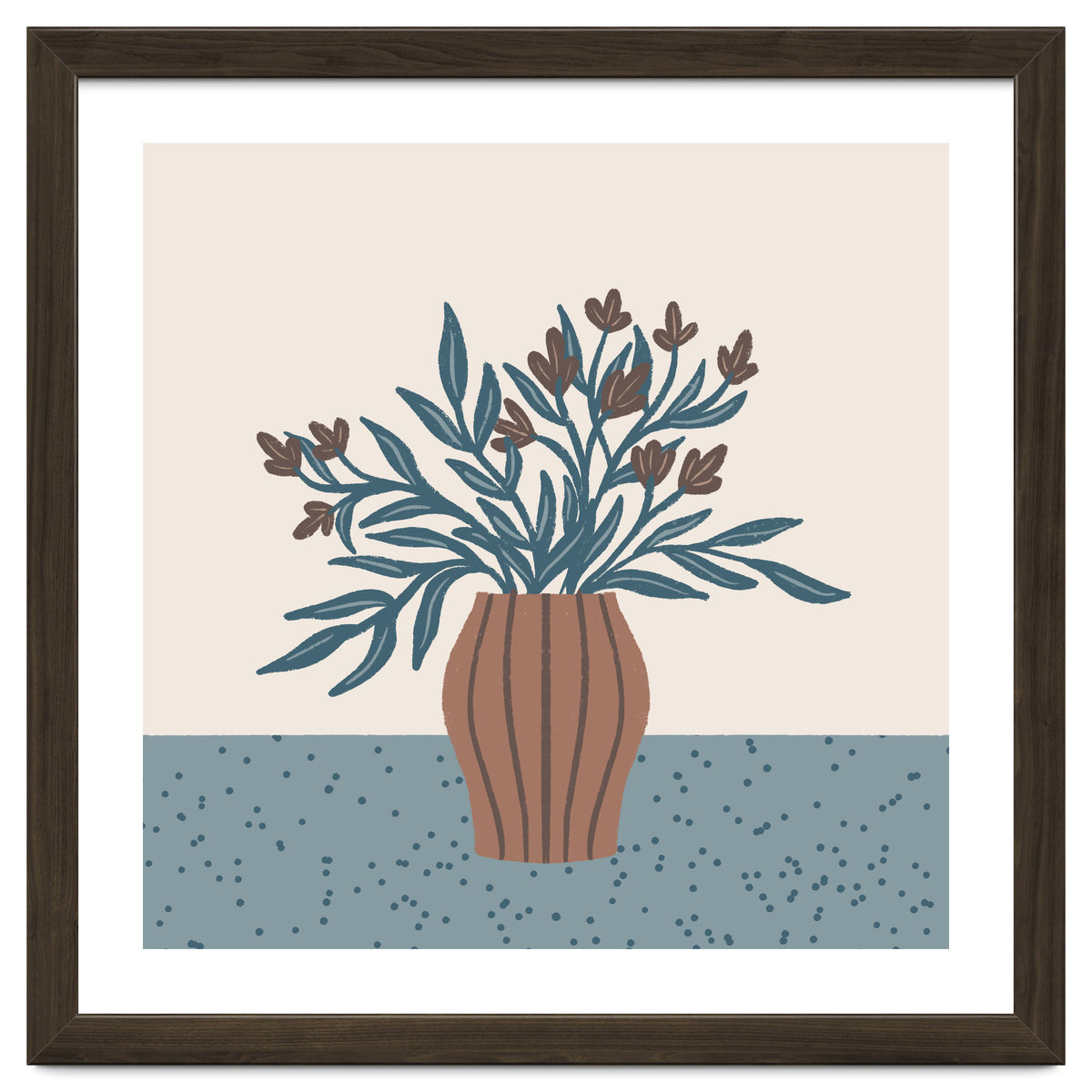 Brown Flowers in a Vase – Minimalist Floral Still Life