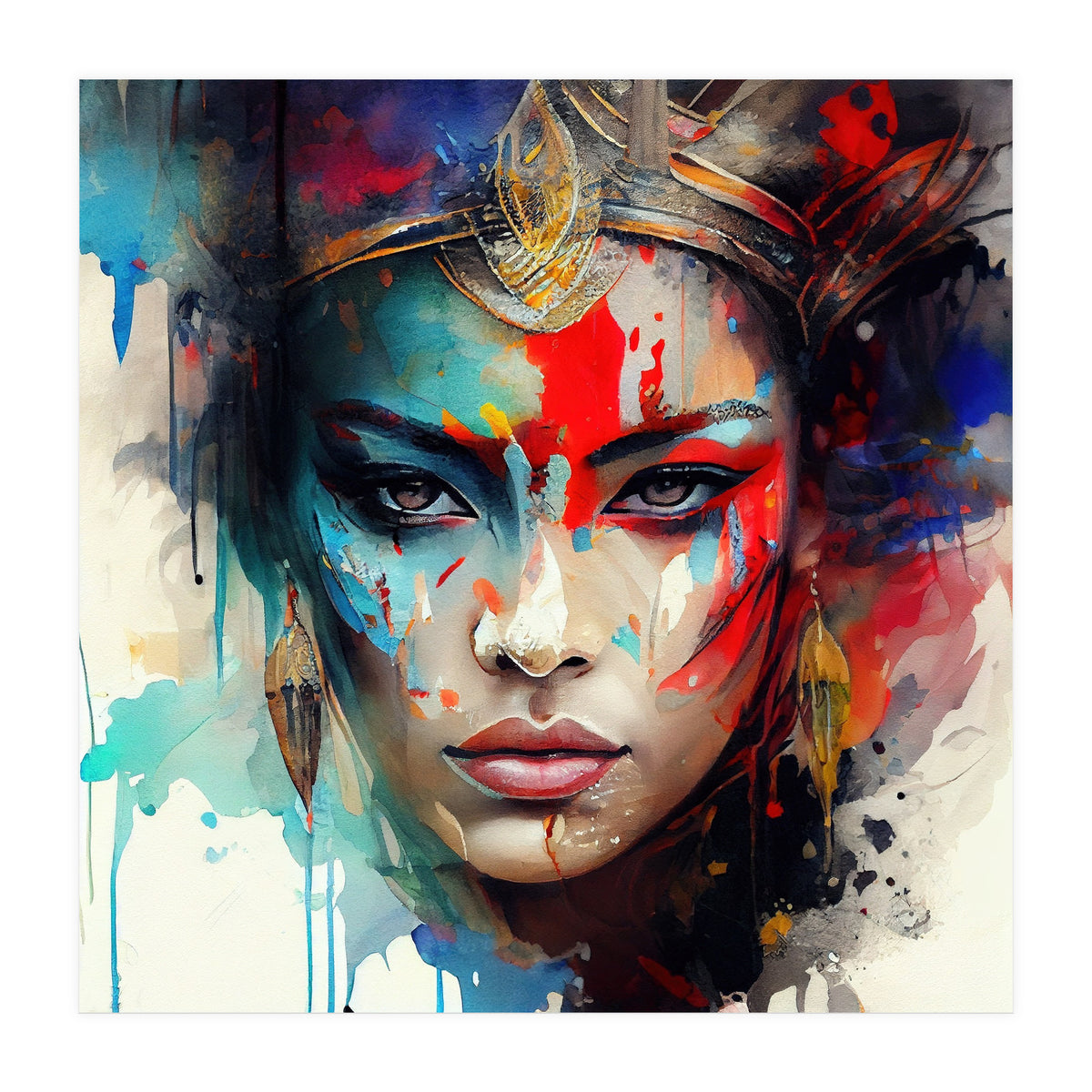 Crowned Mask Asian Warrior Portrait (Print Only)