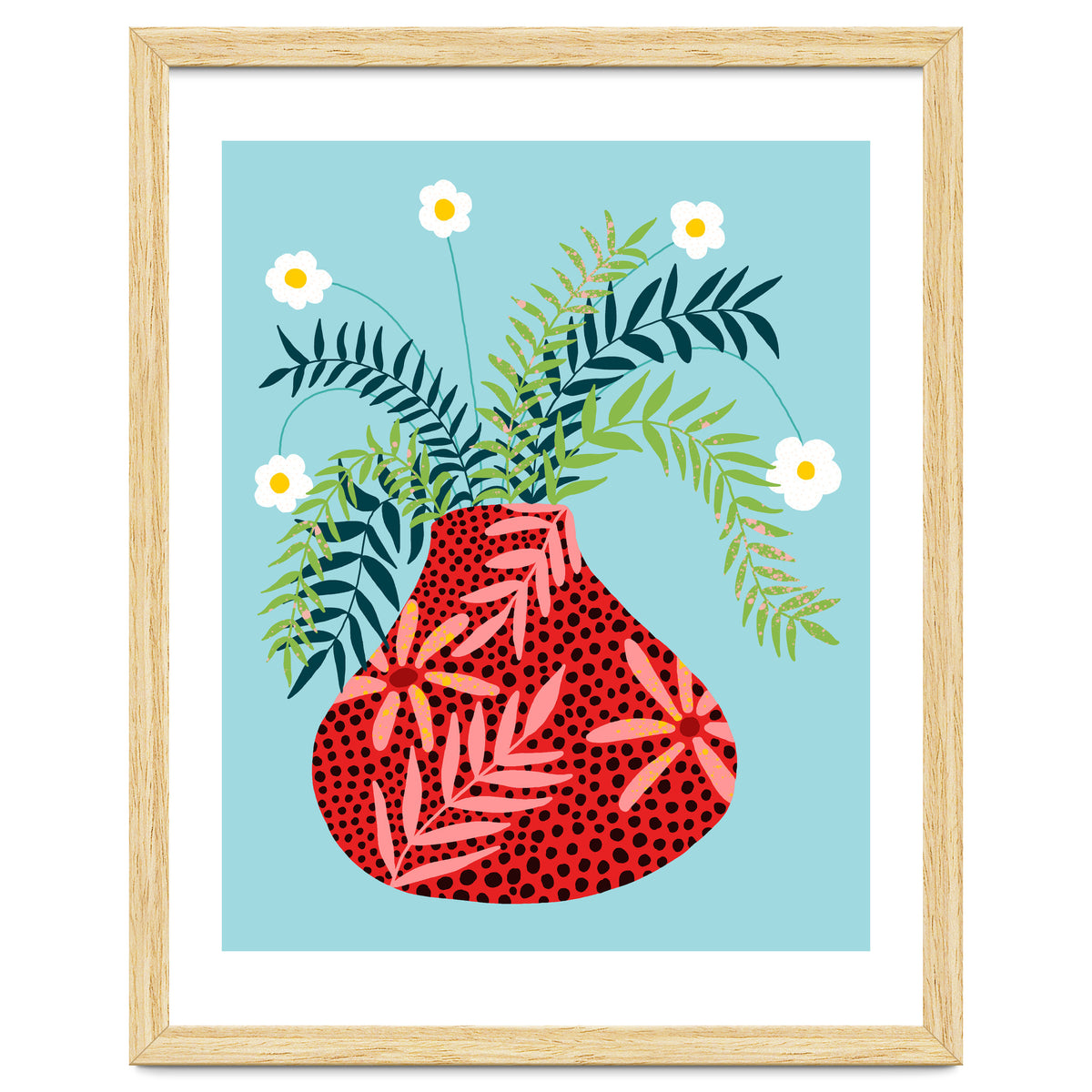 Sunny Side Up Flower Pot, Floral Odd Quirky Imperfect Whimsical Unique, Eclectic Bohemian Strange Polka Dots Maximalist