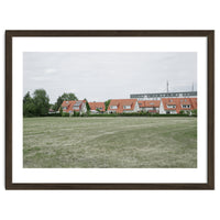 Red roof houses in the green field