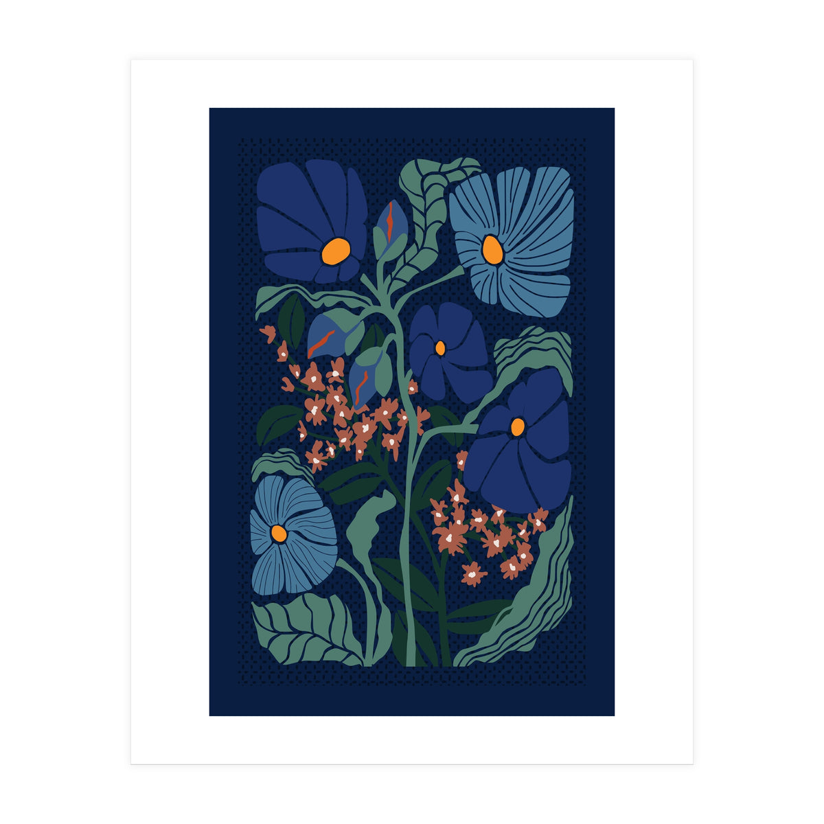Klimt Flower Dark Blue (Print Only)