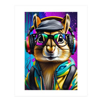 A Chipmunk In Headphones And Glasses (Print Only)