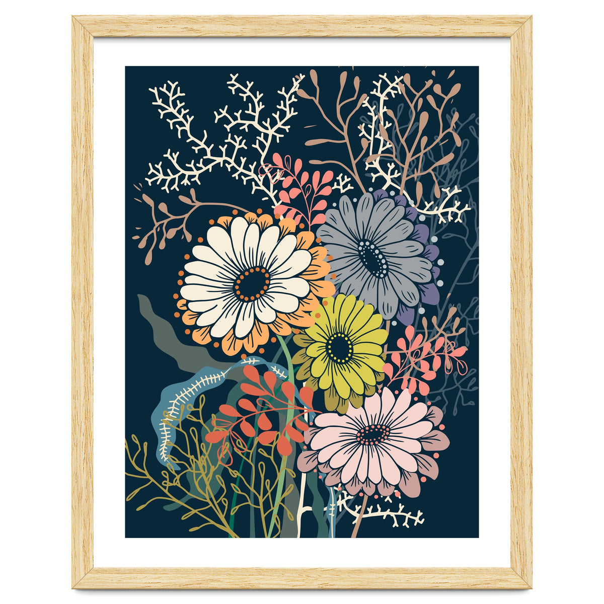 Springtime daisies dark blue
